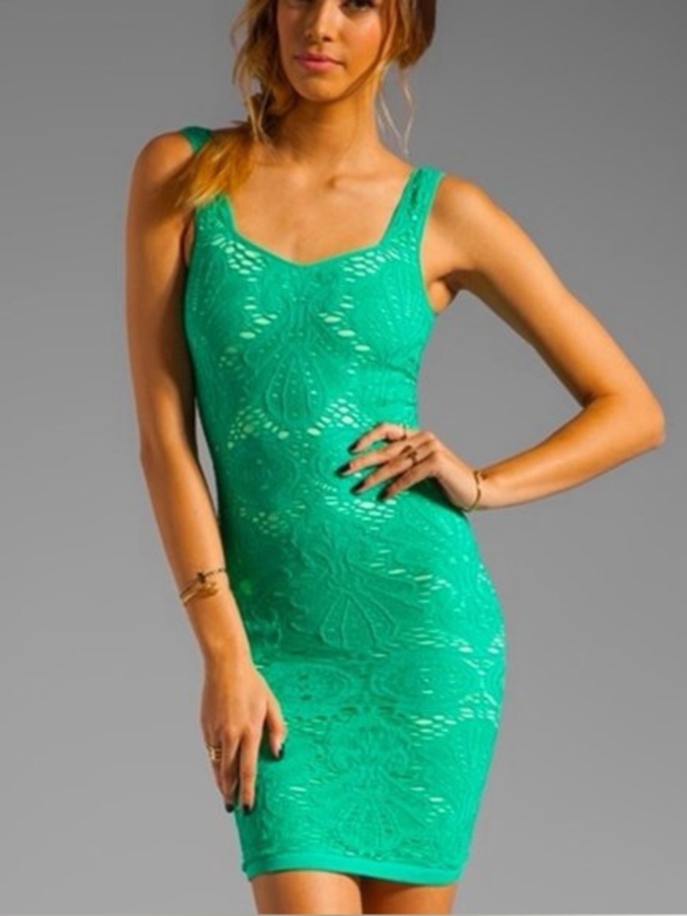 Free People Intimately Seamless Shell Lace Lined Mini Dress Teal Mermaid M/L